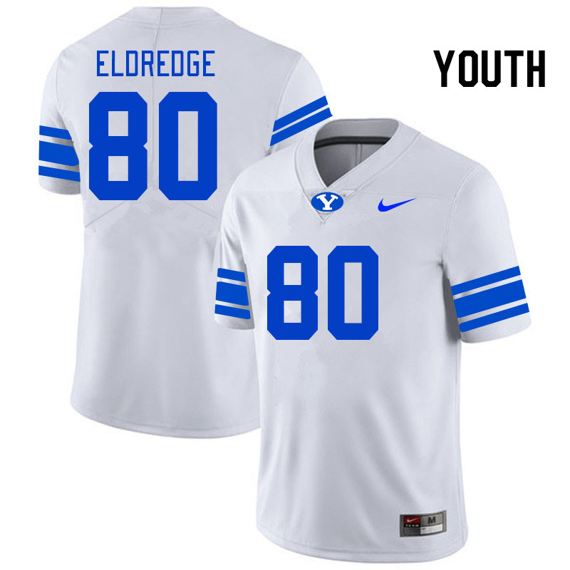 Youth #80 Koa Eldredge BYU Cougars College Football Jerseys Stitched-White - Click Image to Close